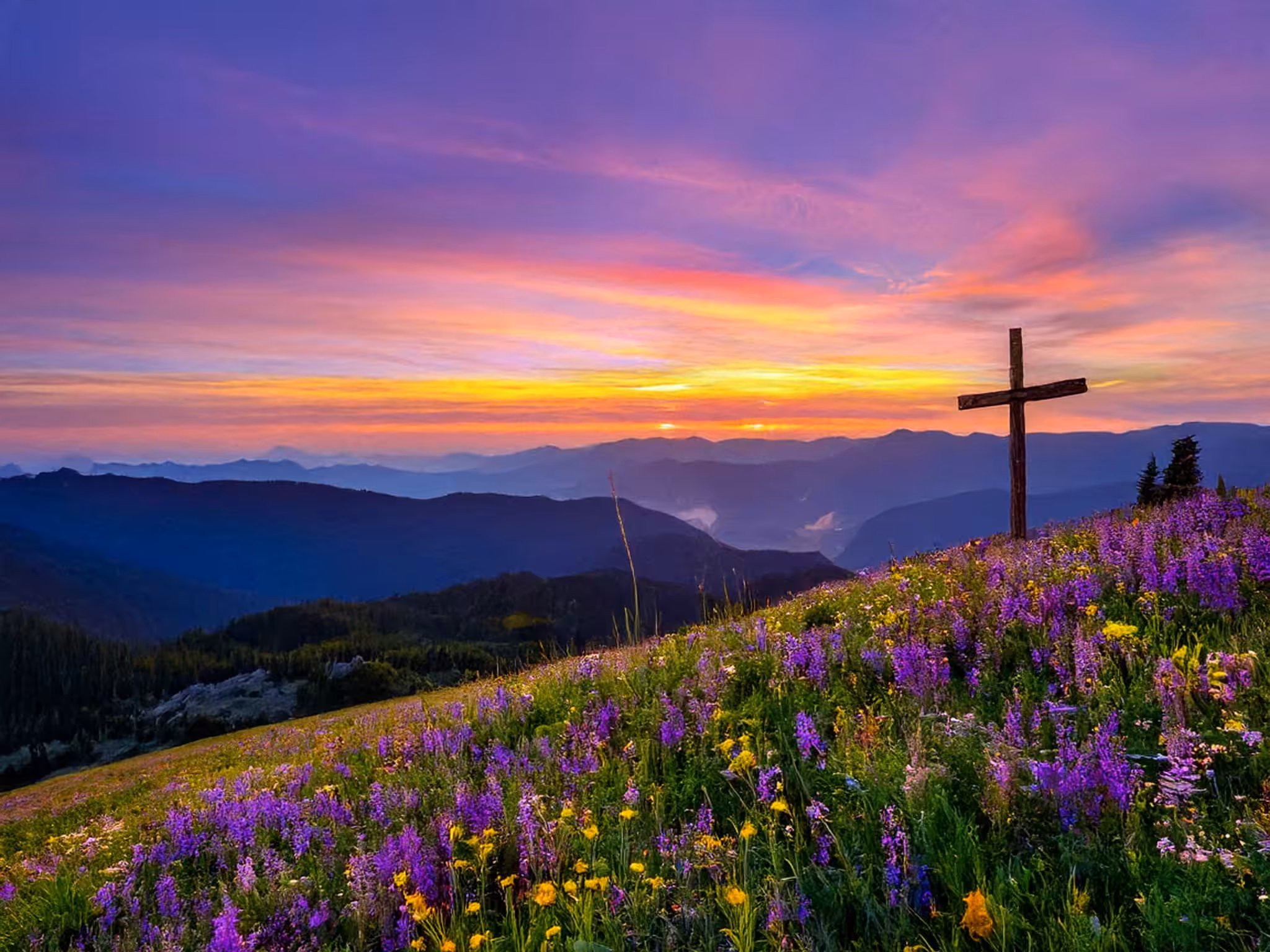 Cross sunrise landscape